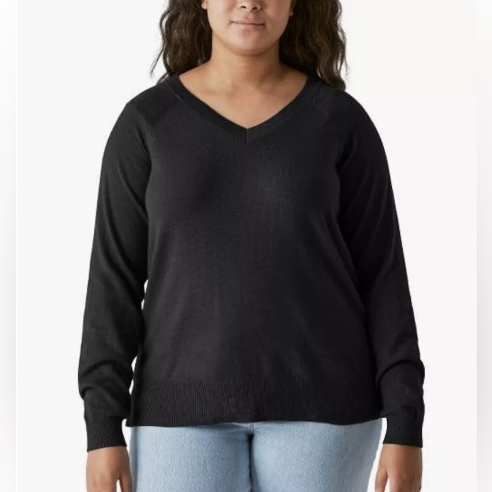 Lucky Brand Women's Black V-Neck Sweater, X-Large